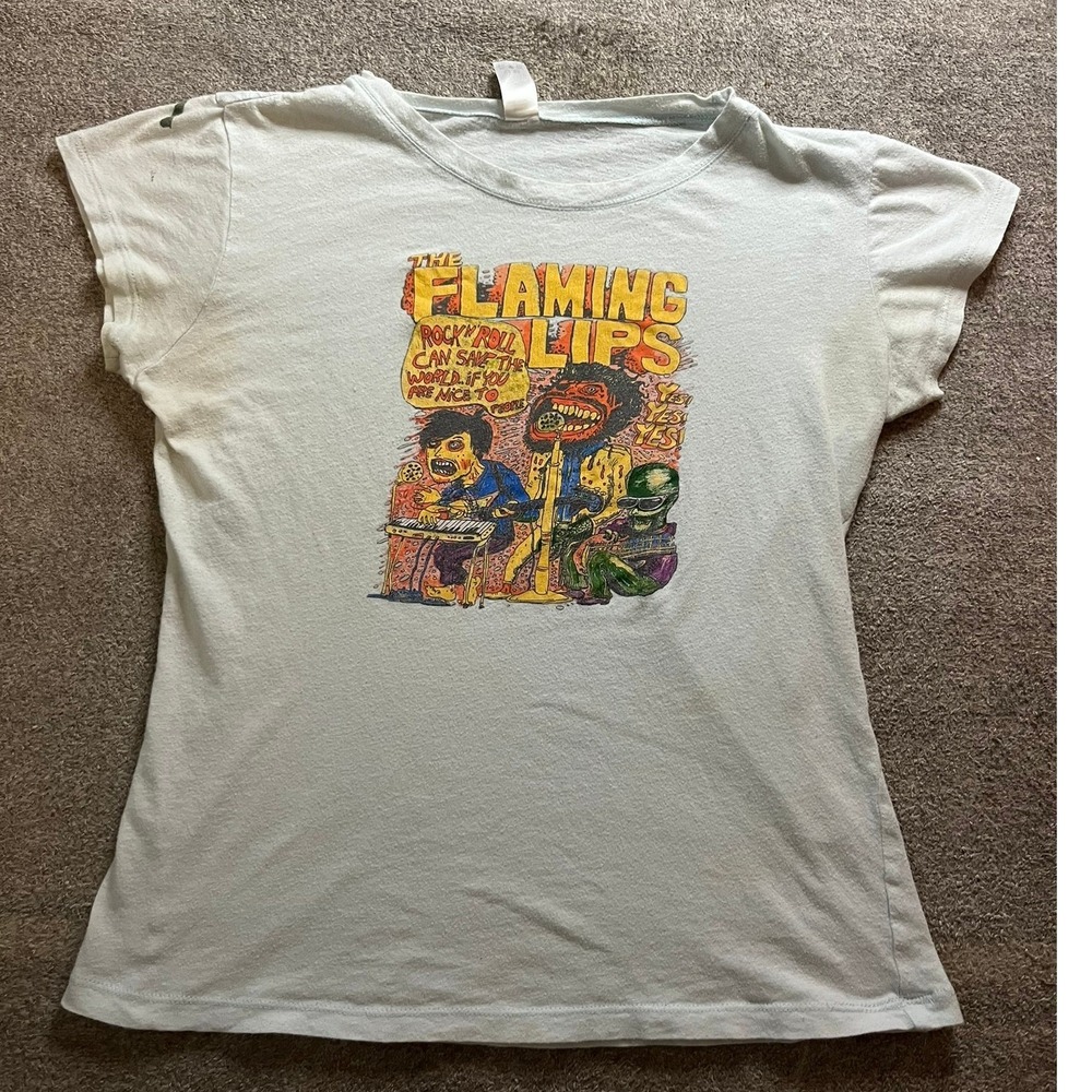 Vintage The Flaming Lips Band Tee Light Blue Rock N Roll Graphic T-Shirt Large